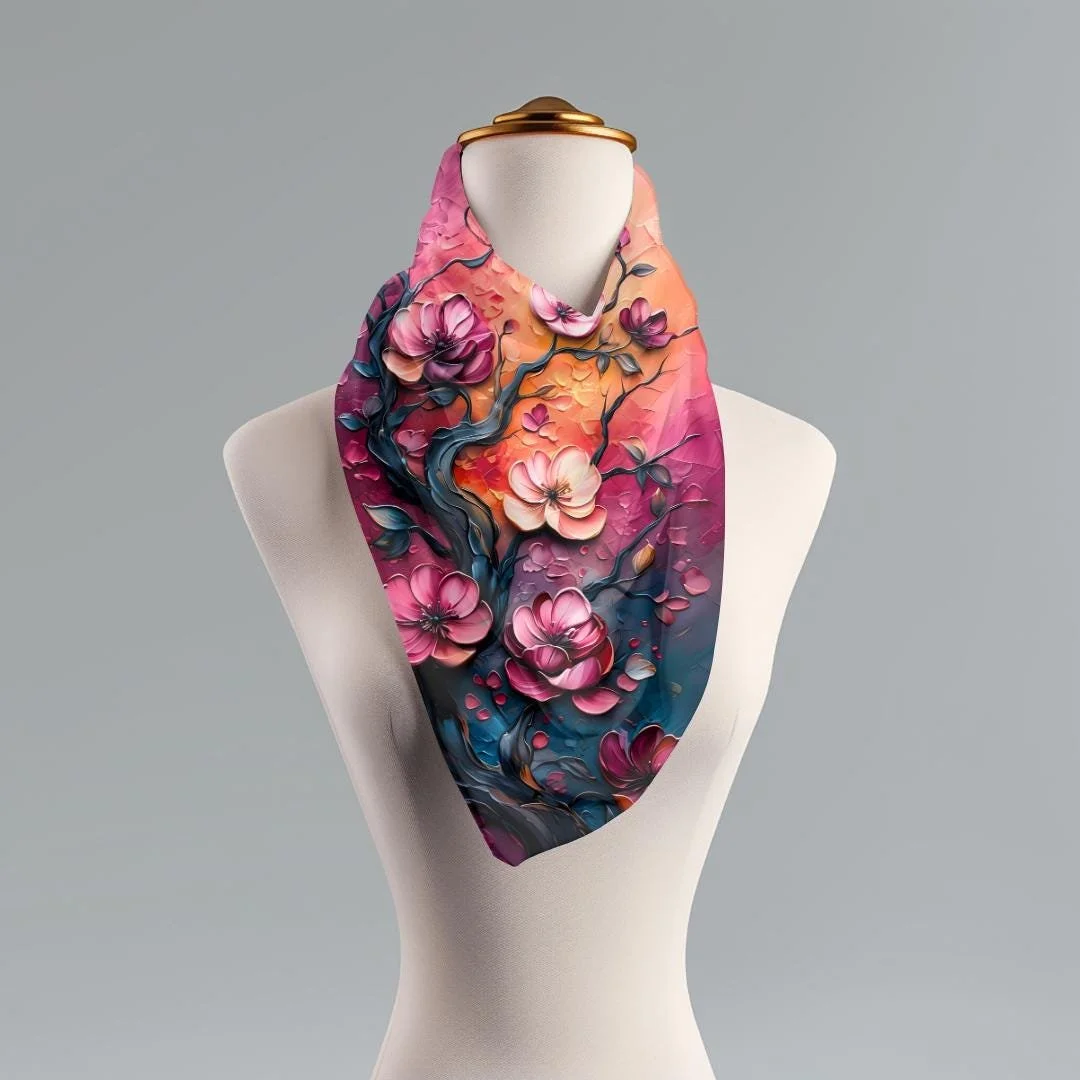 Floral Scarf: Impressionist Pink Blossoms, Van Gogh Style Wrap