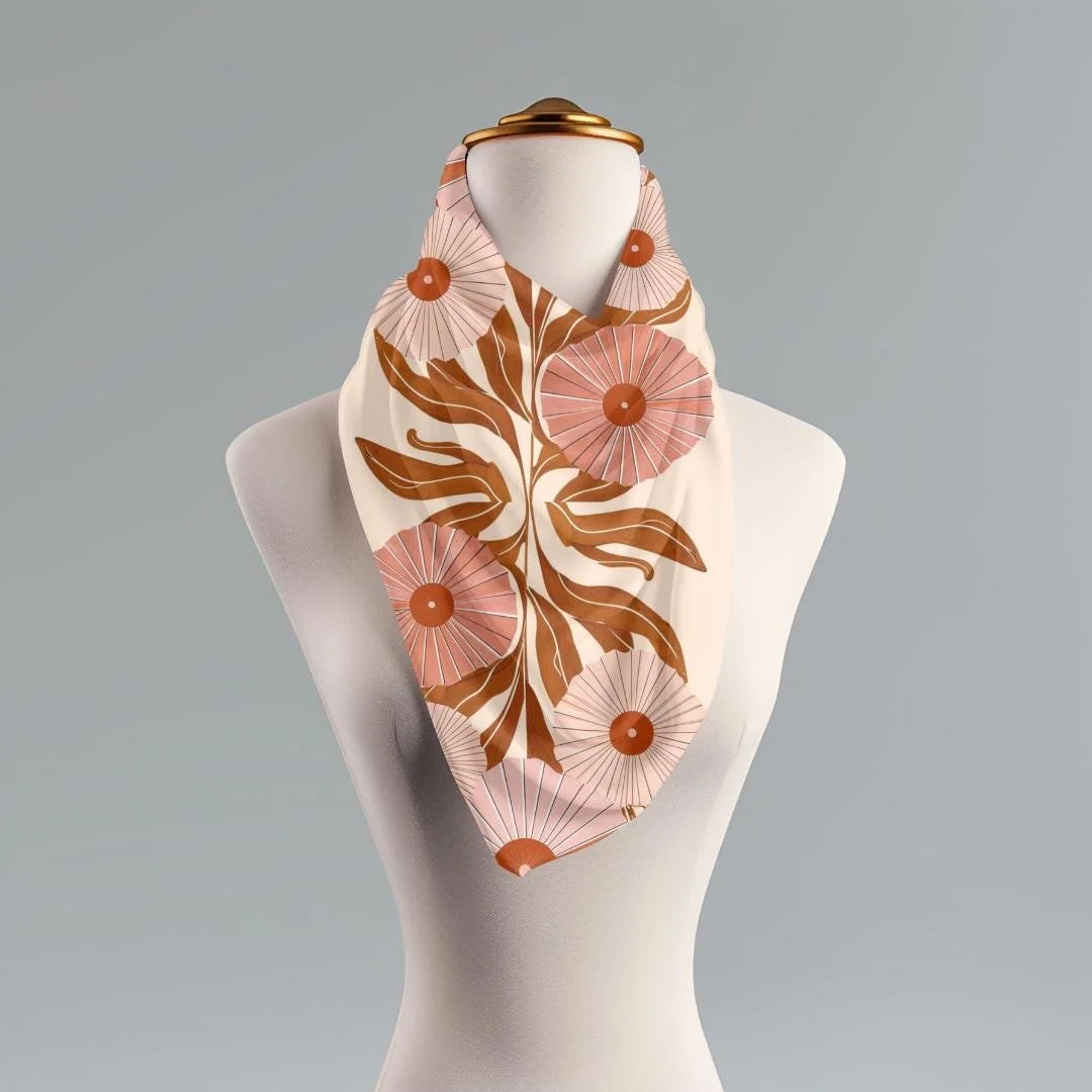 Floral Scarf: Pink Terracotta Geometric Flower, Mid-Century Modern