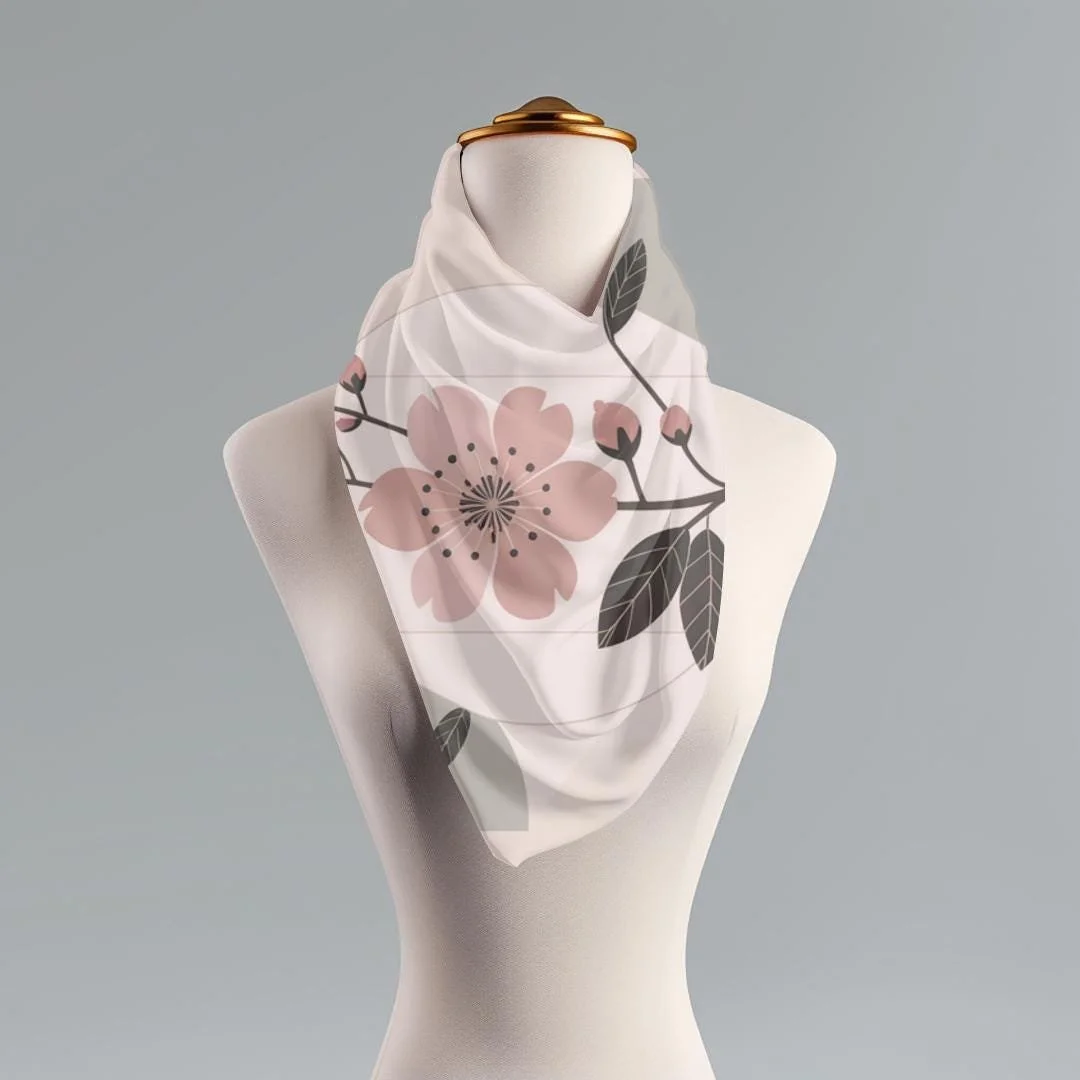 Geometric Floral Scarf: Japandi Pink Green Shawl