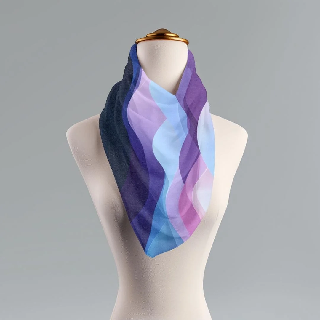 Abstract Ocean Wave Scarf: Gradient Blue Purple Polyester Shawl