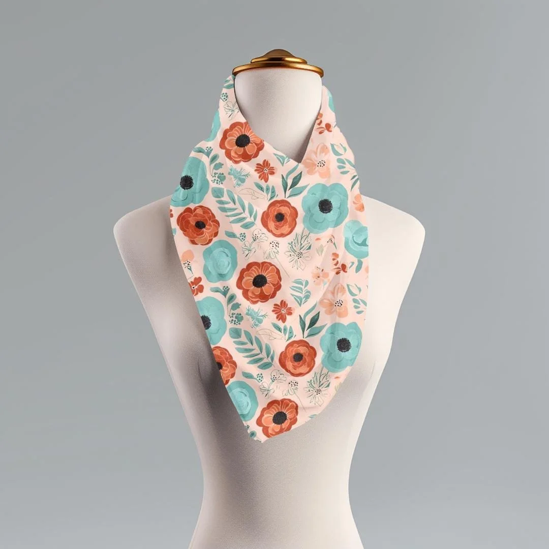Retro Floral Scarf: Boho Wildflower Print Lightweight Shawl