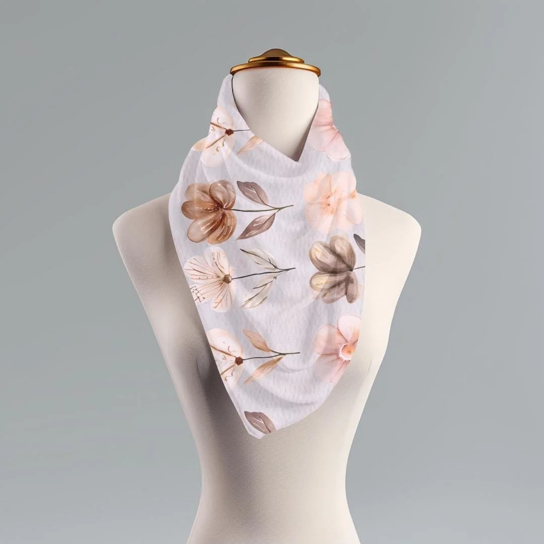 Neutral Boho Floral Scarf: Watercolor Flowers on Gray Shawl (27x71)