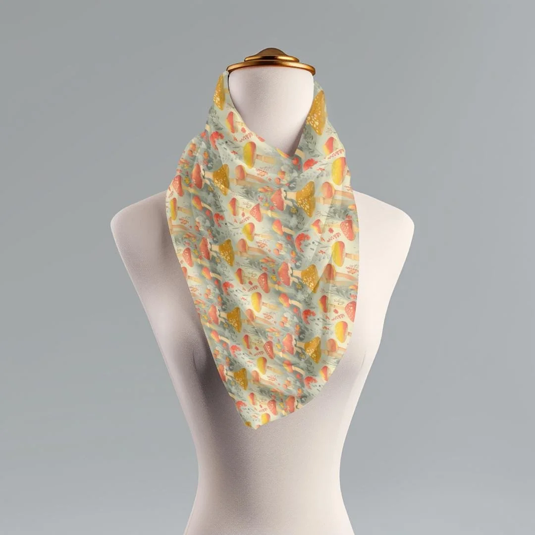Vintage Mushroom Scarf: Whimsical Boho Nature Shawl