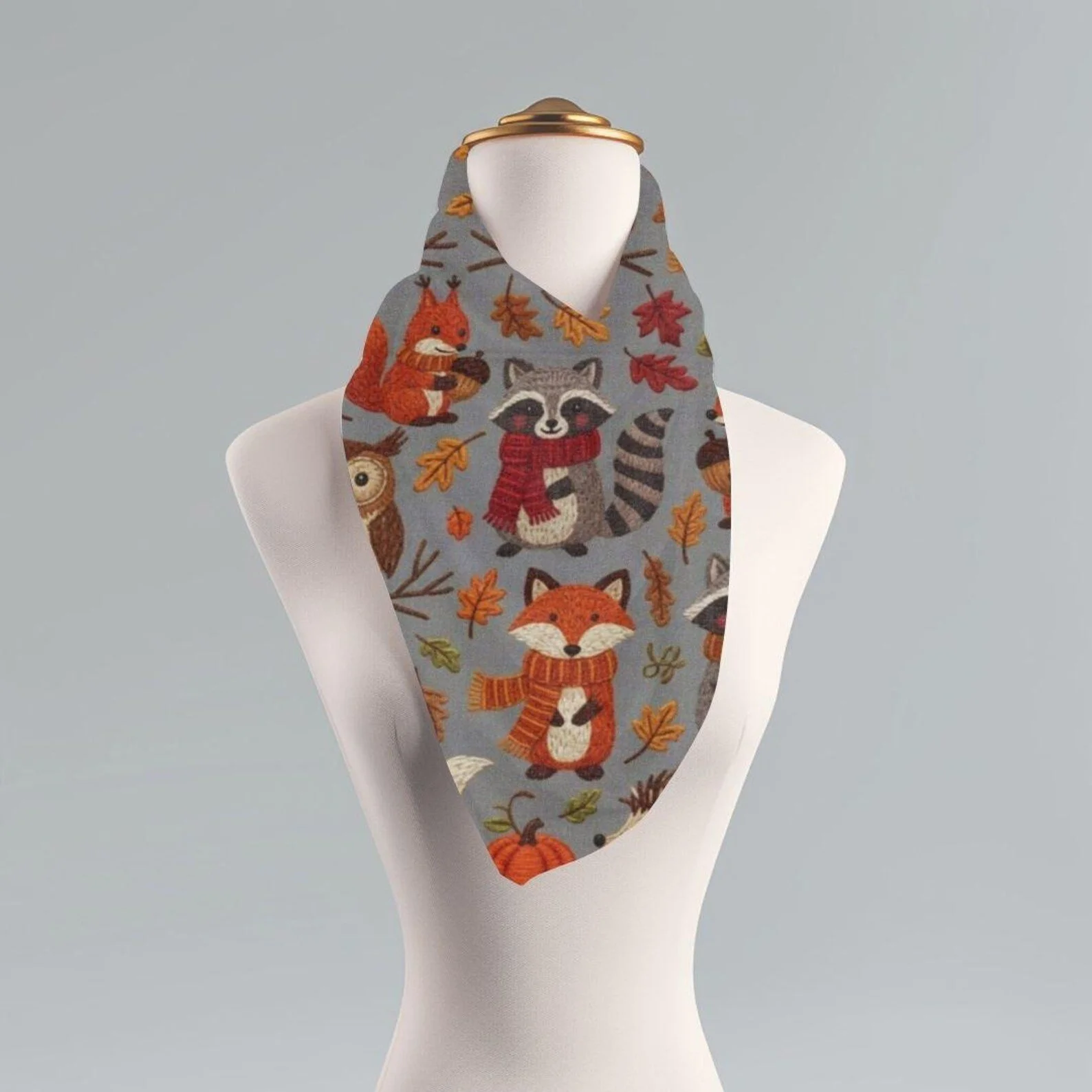 Woodland Animals Scarf, Nature Fashion, Fall Outfit