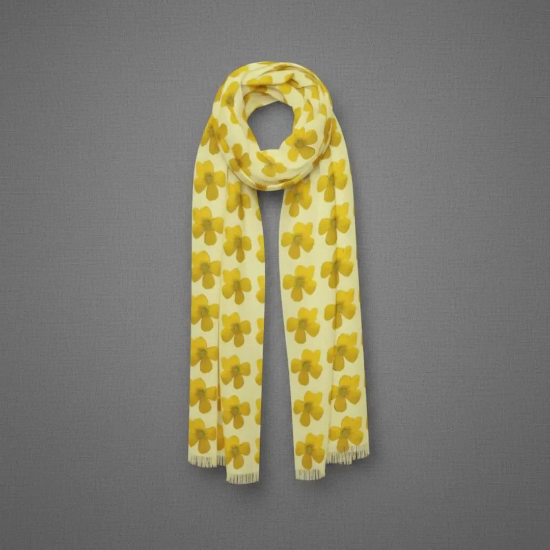 Yellow Floral Long Scarf Wrap,  Spring Flower Scarf, Botanical Scarf,  Nature Wrap, Minimalist Floral Shawl