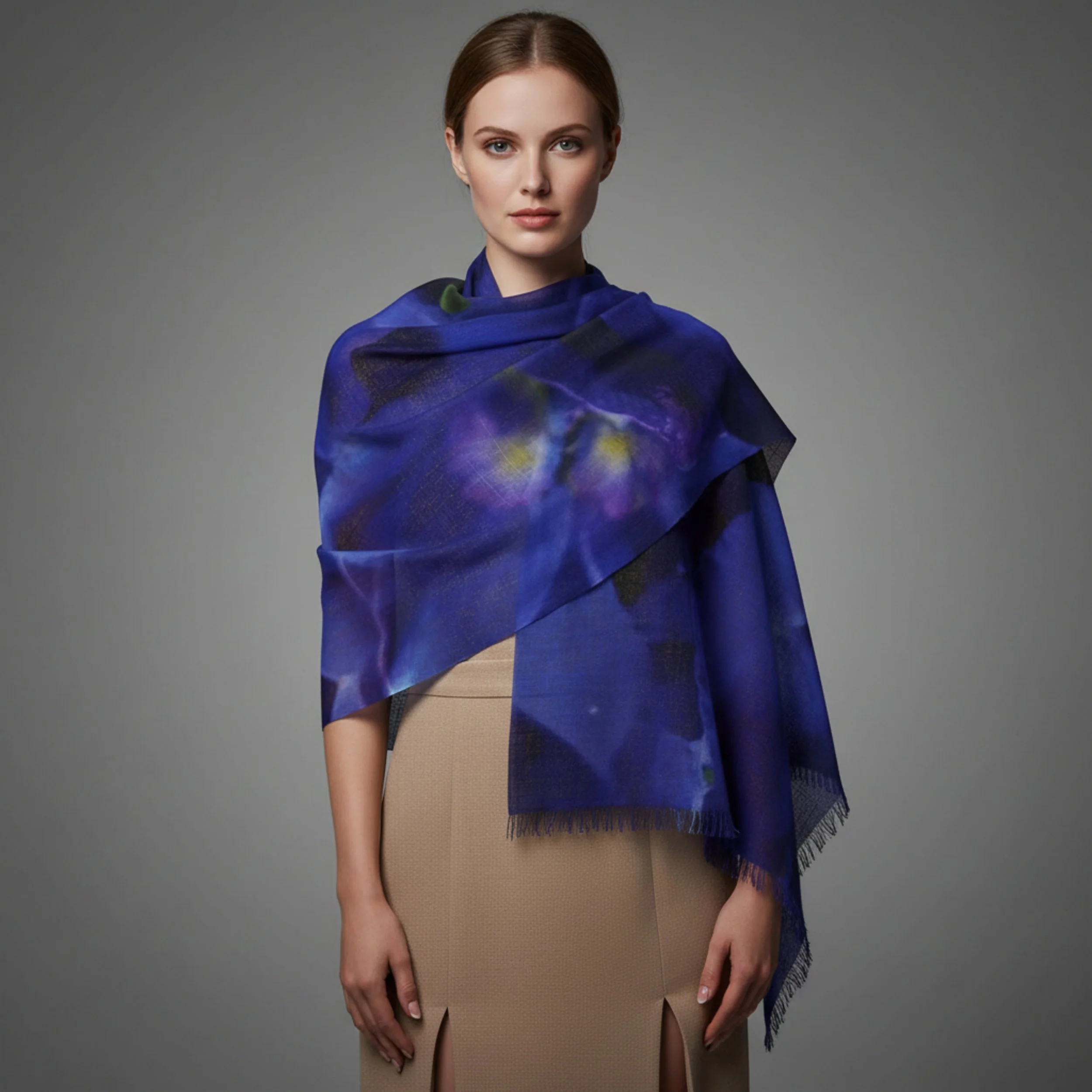 Indigo Floral Scarf: Moody Botanical Print Shawl