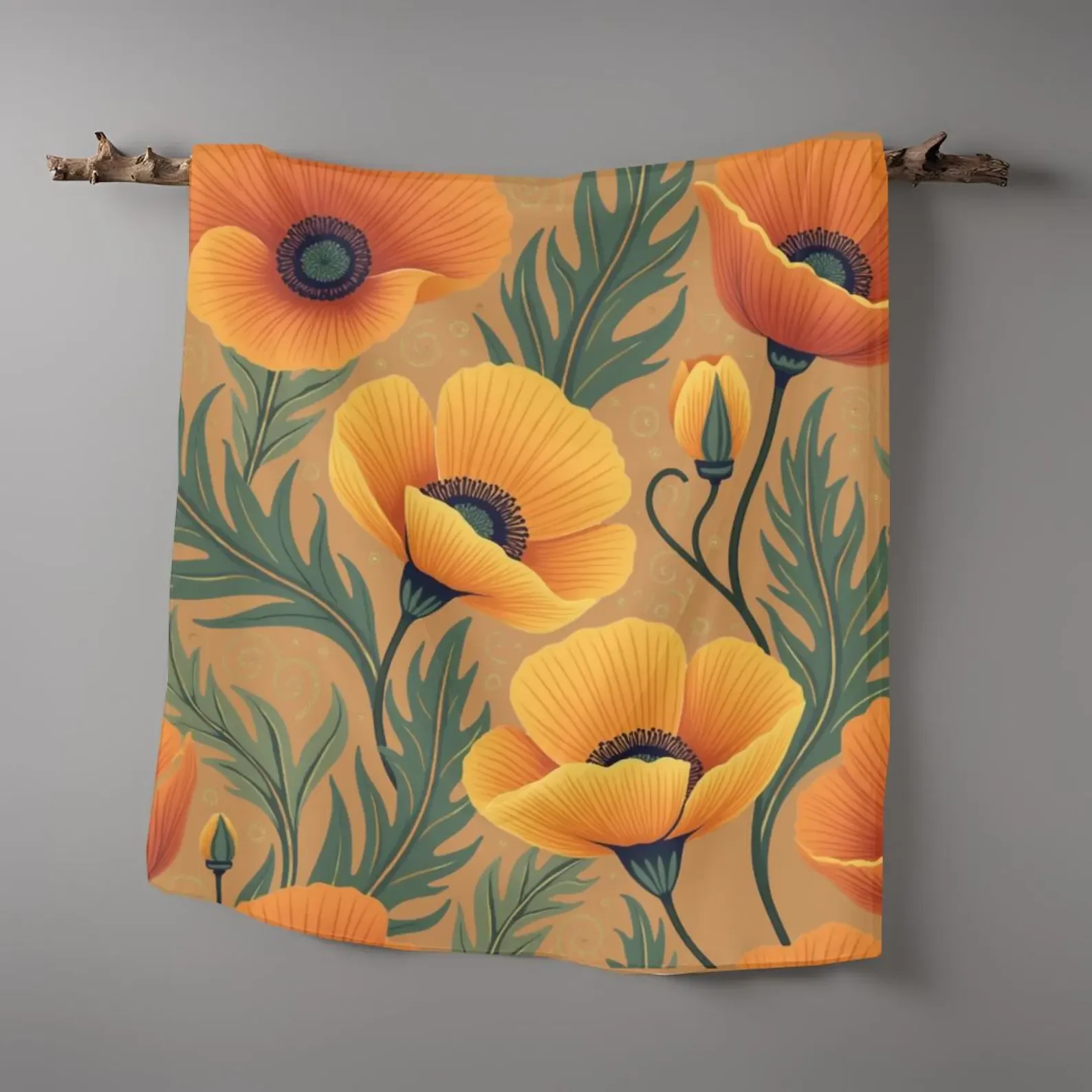 Poppy Floral Square Scarf: California Elegance Polyester Neck Wrap
