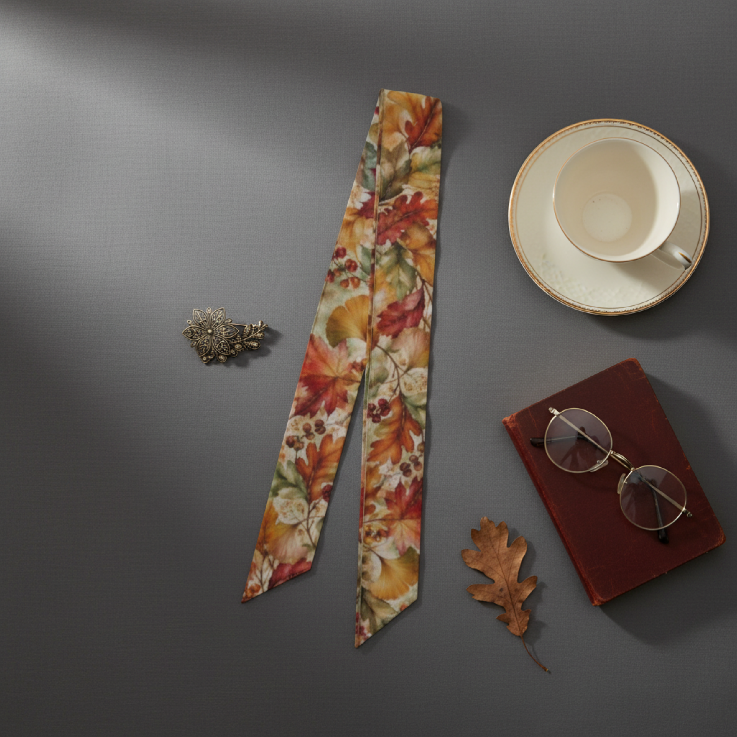 Autumn Botanical Silk Skinny Scarf