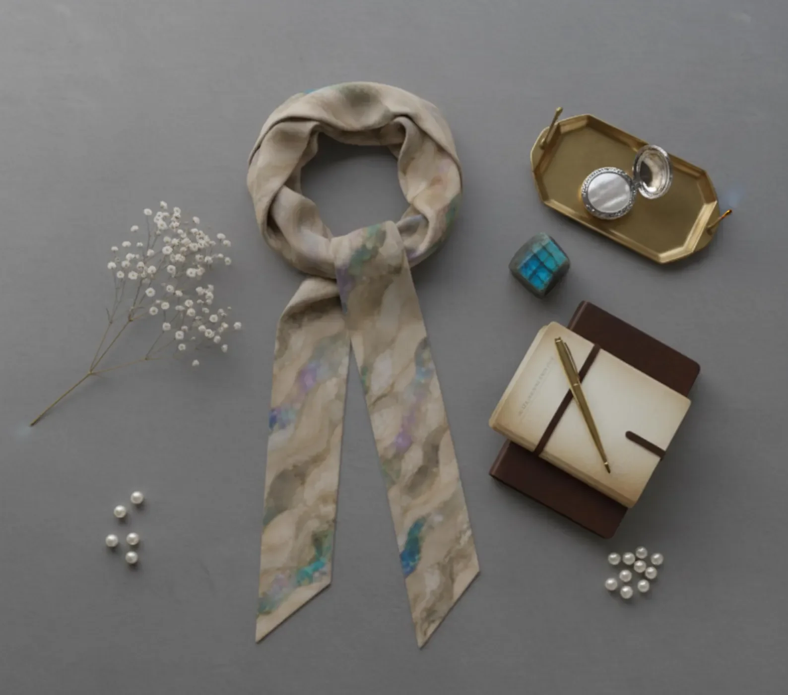 Opalescent Marble Mosaic thin scarf