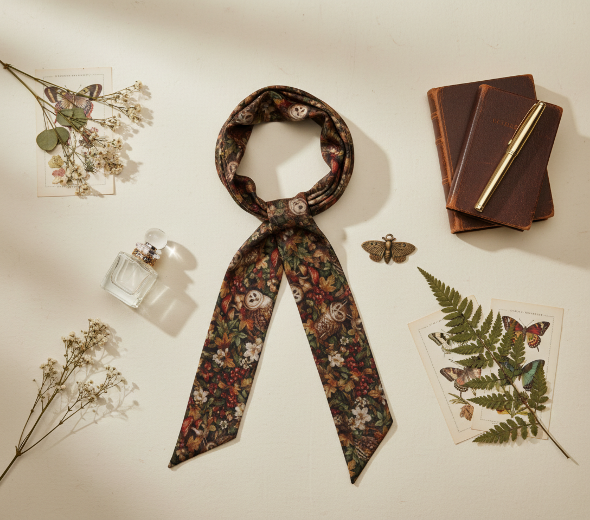 Autumn Owl Woodland Ribbon Scarf