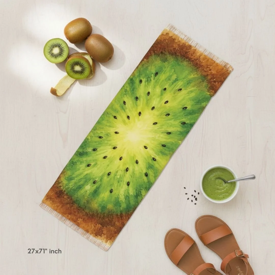Kiwi Fruit Watercolor Scarf, Green Botanical Seed Wrap, Whimsical Summer Shawl