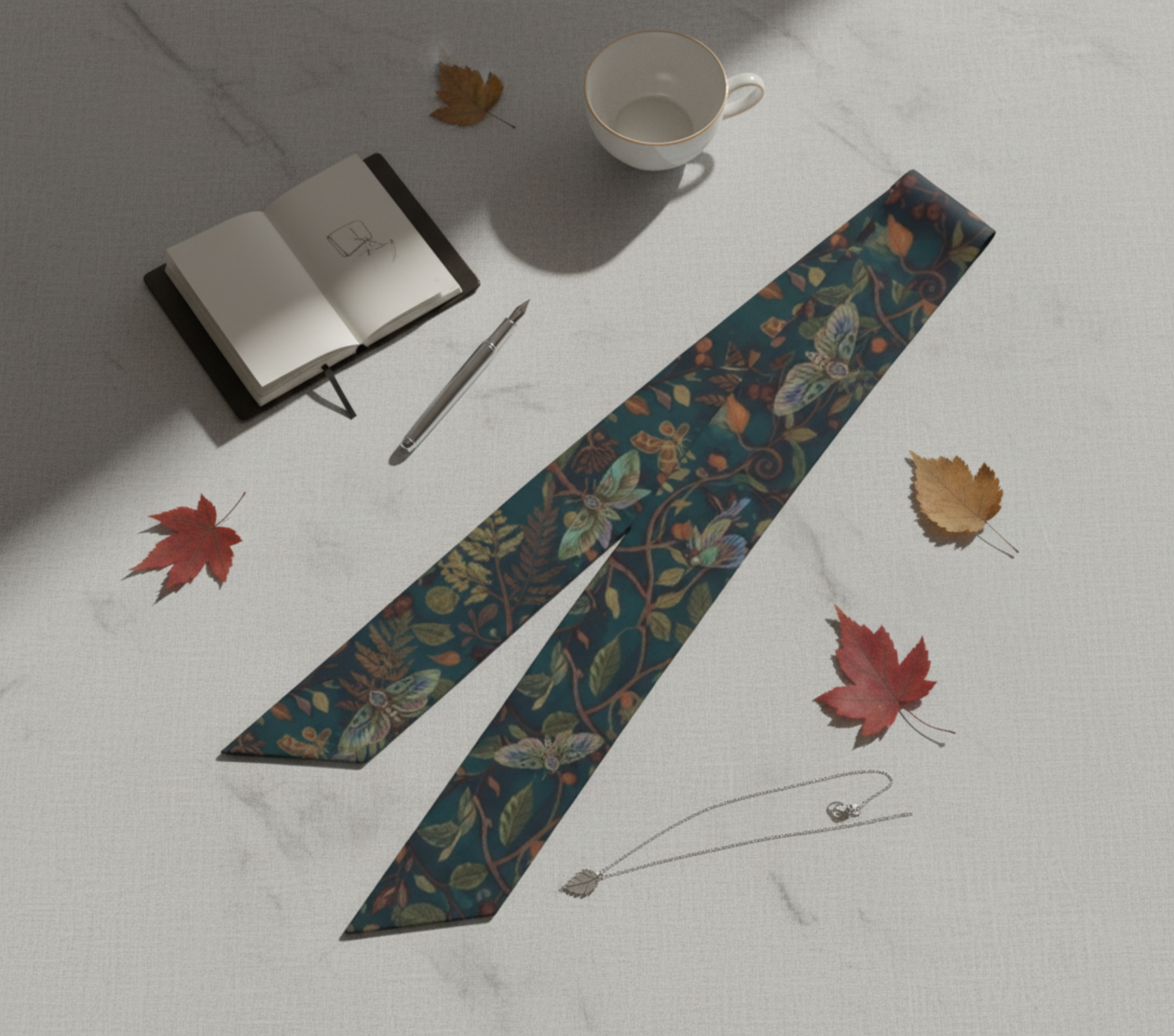 Moth Teal Autumn Thin Scarf