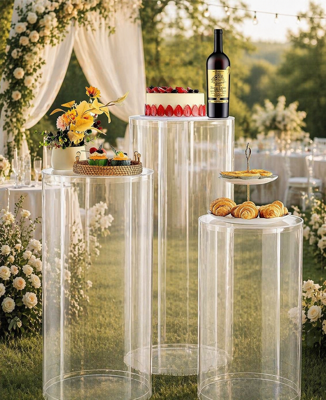 $40

Clear Pedestal Stand with Transparent Acrylic Lid, Cylindrical Pedestal Stands for Wedding, Party, Birthday,