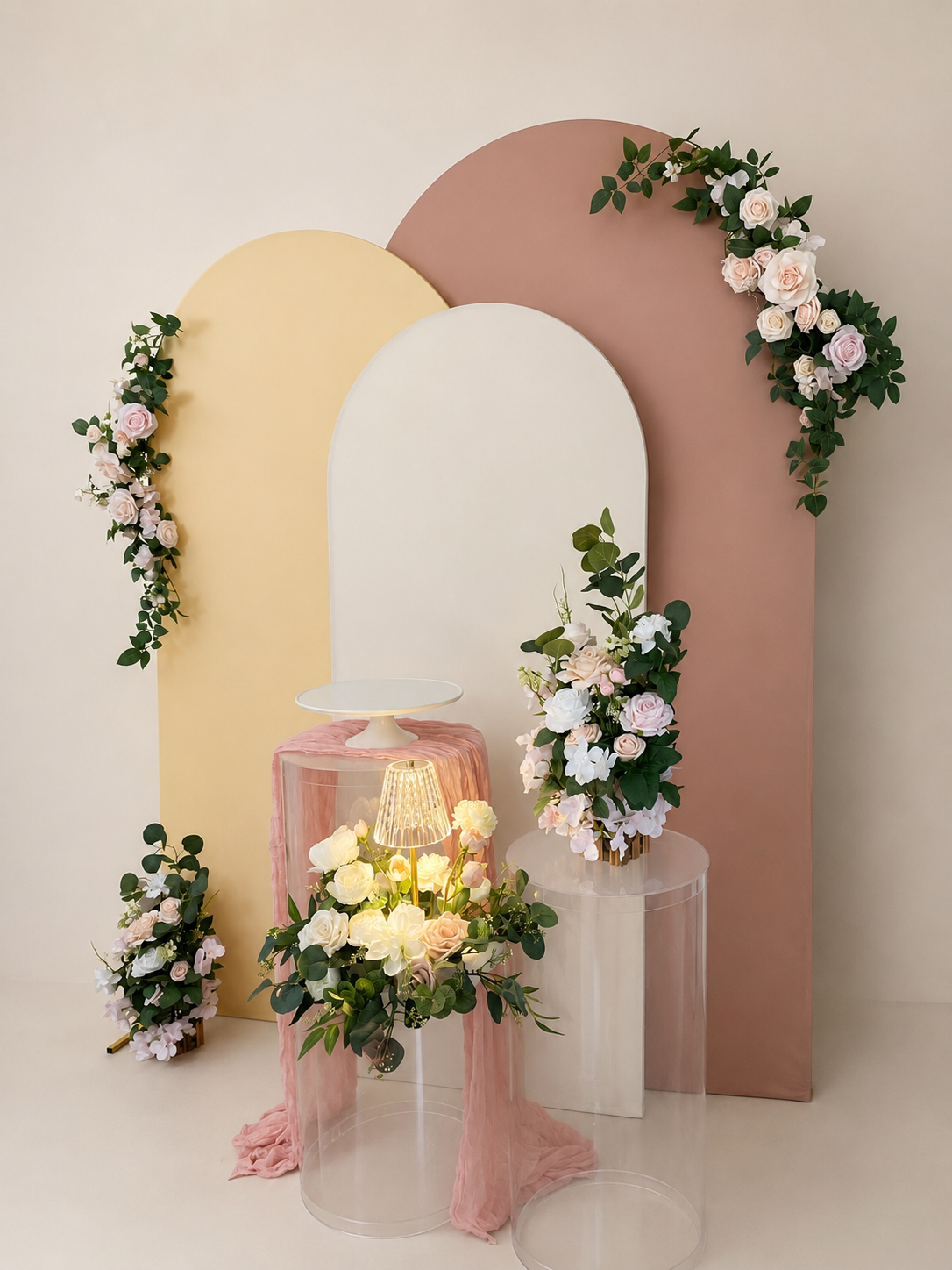 $60 Set of 3 Arch Backdrop (Covers Included) 
/ $75 - Including Floral Accents 