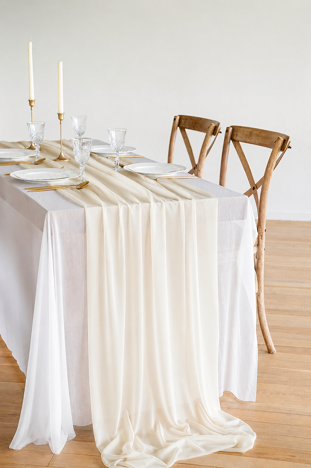 Ivory Sheer Chiffon-Like Table Runner with Silver Sparkle - $ 3