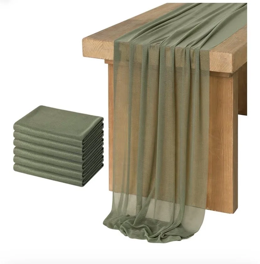 Sage Green Sheer Chiffon-Like Table Runner with Silver Sparkle - $3
