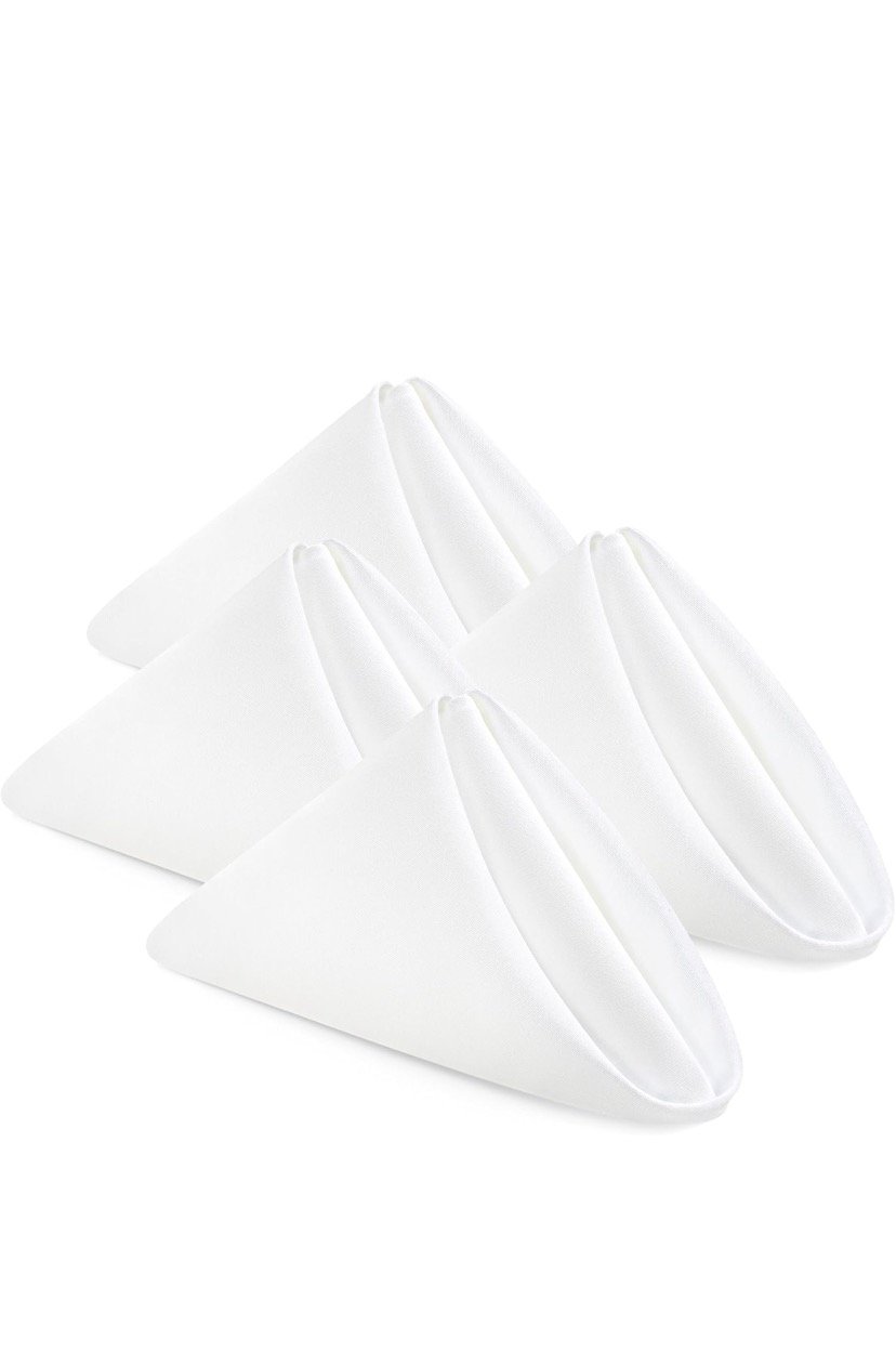 White Cloth Napkins 17x17 Inches, 100% Polyester Hemmed Edges - $1