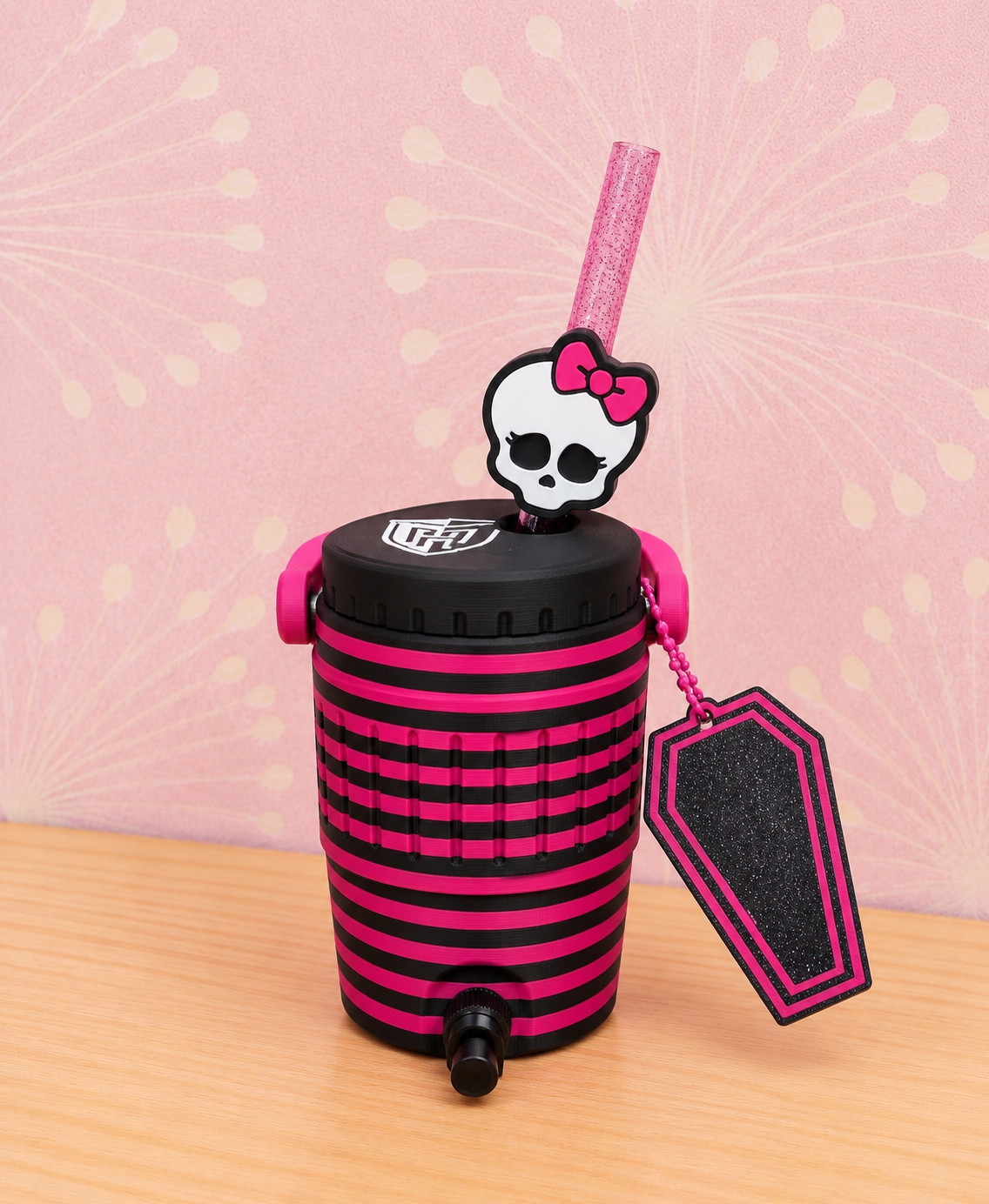 Pink and Black Vampire Can Koozie