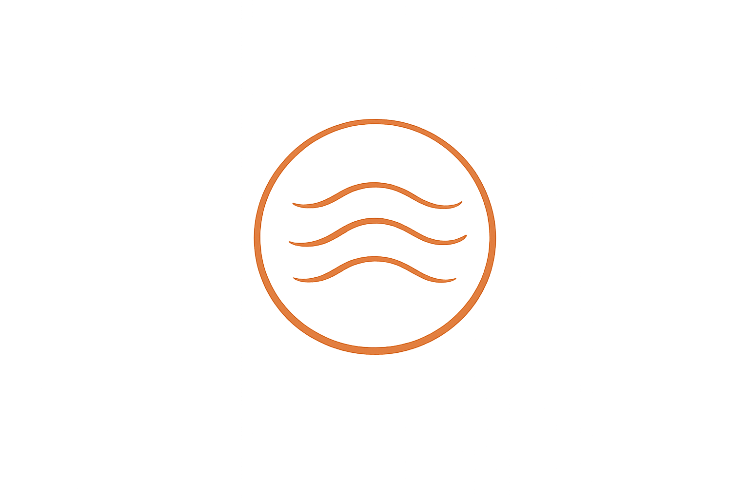 Minimalist orange icon of a circle with four horizontal wavy lines inside, representing water or air.