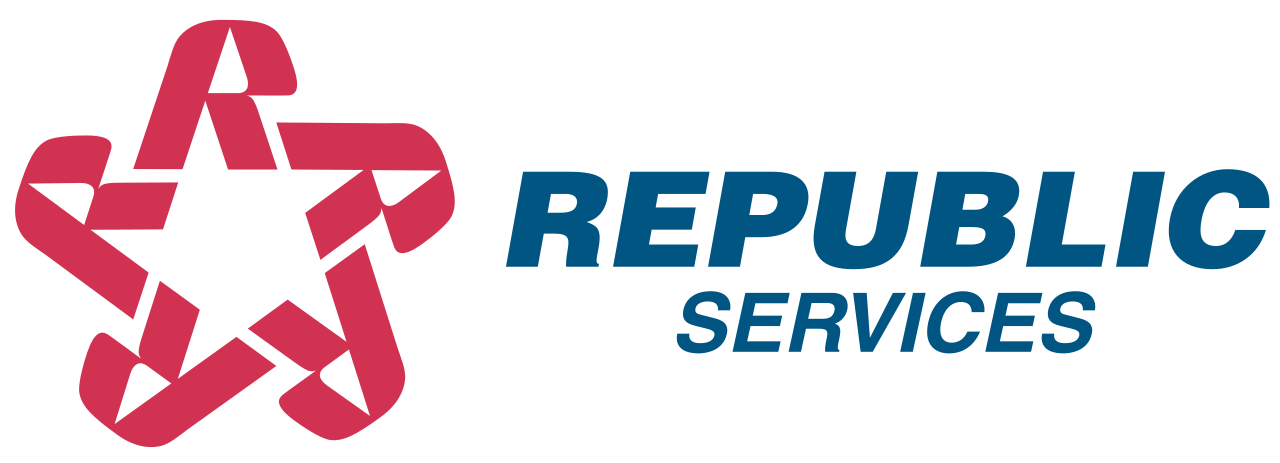 Logo of A Republic Services featuring a red and black star with a ribbon-style outline and the blue text 'A Republic Services' to the right.