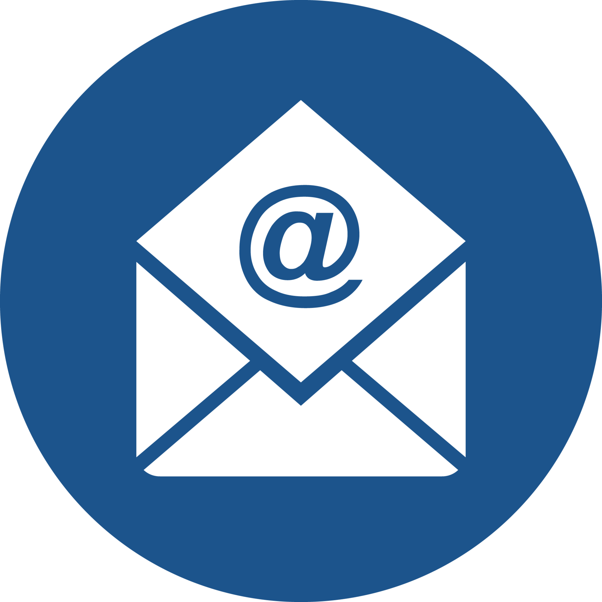 Icon of an envelope with an @ symbol inside, set against a dark blue circular background.