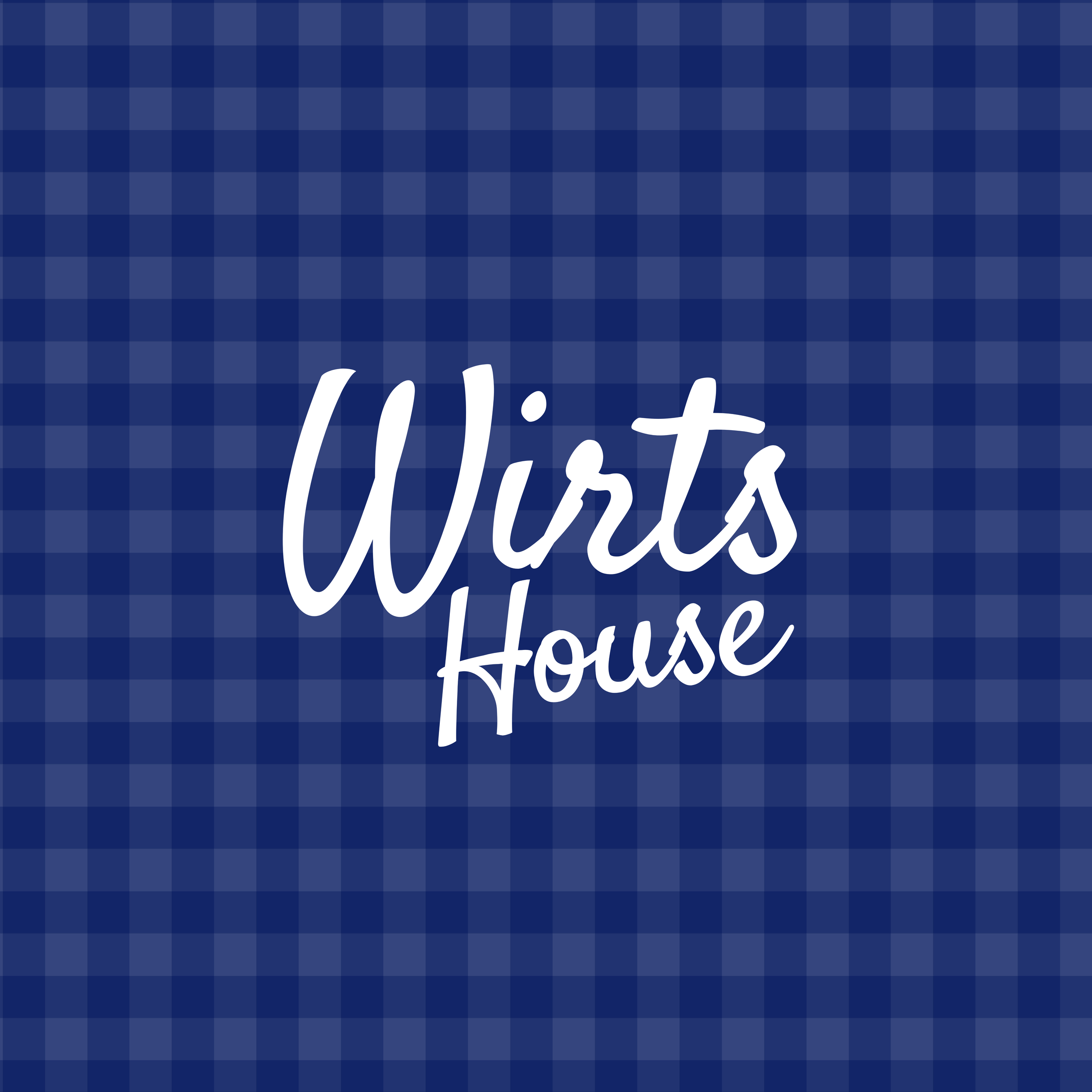 Blauer Hintergrund mit weißem, handgeschriebenem Text, der 'This House' sagt.