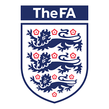 The logo of The Football Association (The FA), featuring a navy blue shield with three lions passant guardant and red roses, and the text 'The FA' at the top.