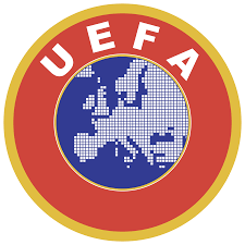UEFA logo featuring a globe of Europe with a dotted map pattern, surrounded by a red and gold circular border with the letters 'UEFA' at the top.