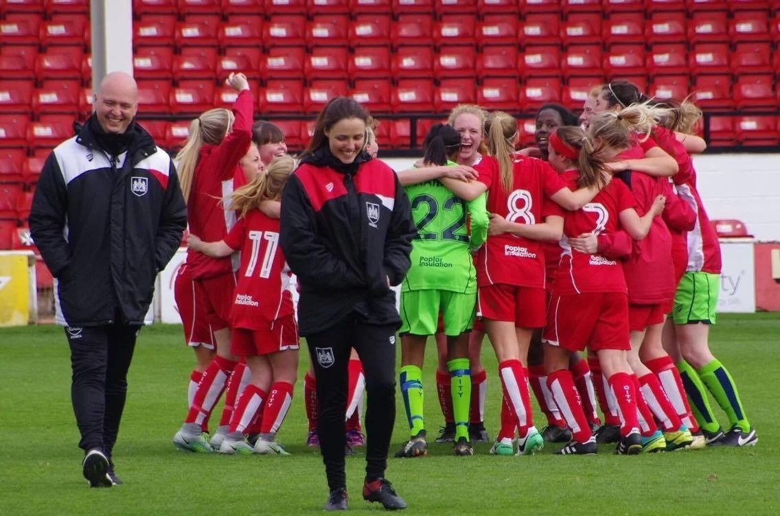 James Thomas and Lauren Smith Bristol City after winning the ESFA Cup 2016 