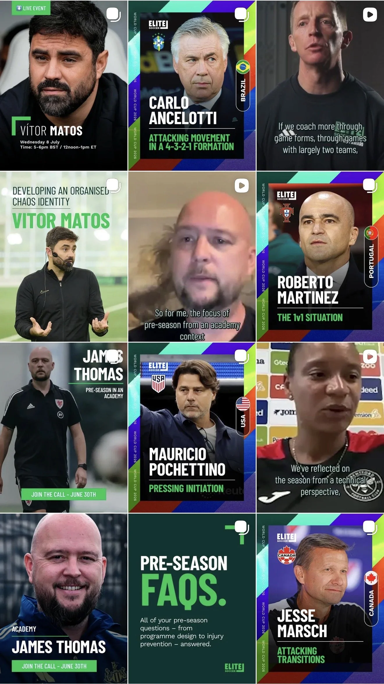 James Thomas, Carlo Ancelotti, Jesse Marsch, Mauricio Pochetino and Roberto Martinez, experts on Elite Soccer