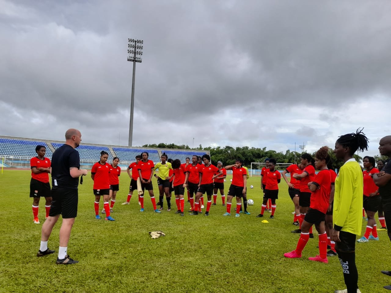 James Thomas Coach Trinidad & Tobago delivering a team talk during a coaching session in the Dwight Yorke Stadium, Tobago