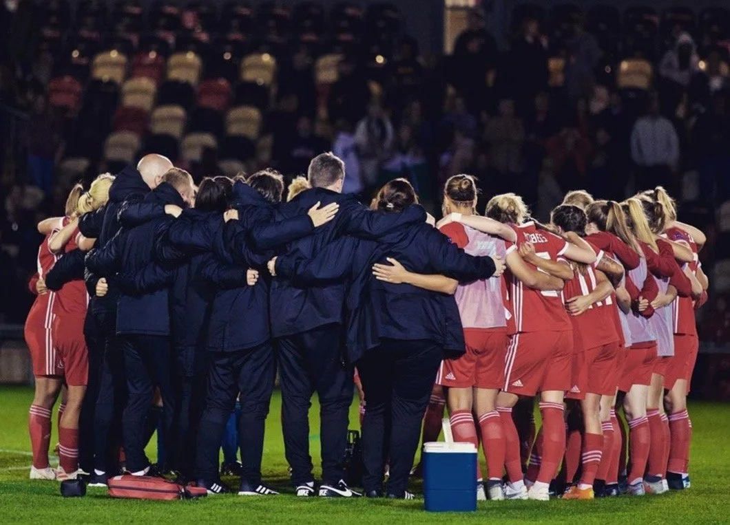 Wales Women's National Team, post game huddle, UEFA European Championship qualifiers