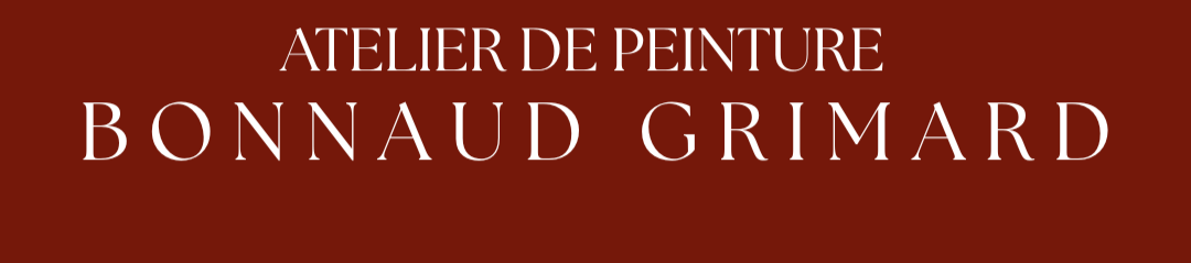 Image d'un panneau d'annonce avec fond marron, texte blanc indiquant 'ATELIER DE PEINTURE BONNAUD GRIMARD'