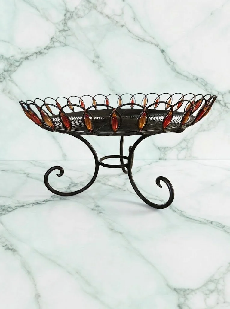 Vintage Beaded Pedestal Wire Centerpiece