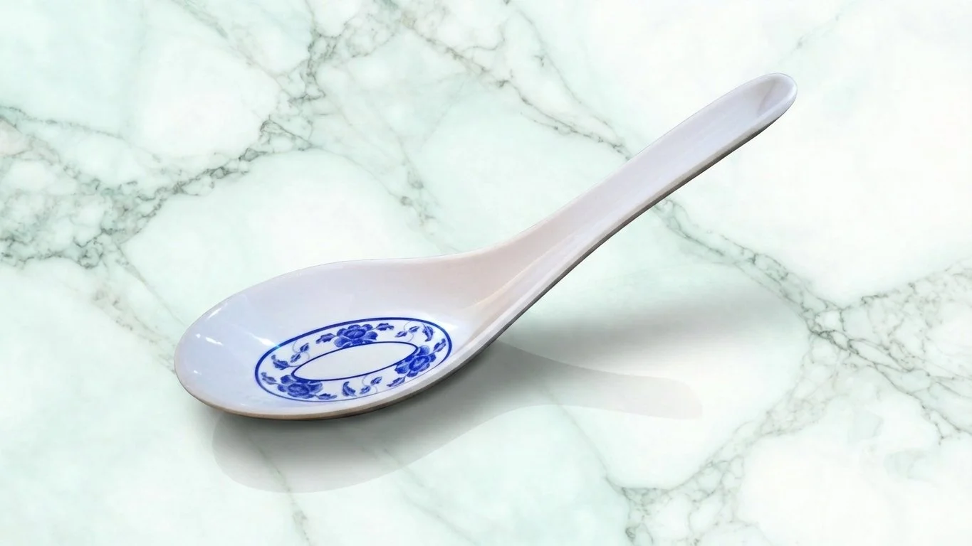 Ramen Soup Spoon or Renge Blue Lotus design Melamine ware