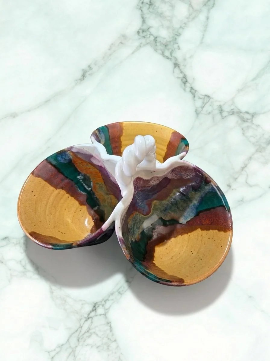 Vintage Studio Pottery  Drip Glaze Tri-bowls