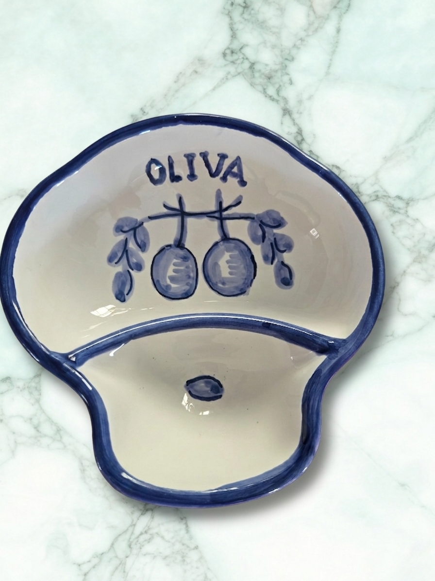 Vintage Pottery: Handpainted Blue and White Olive Boat