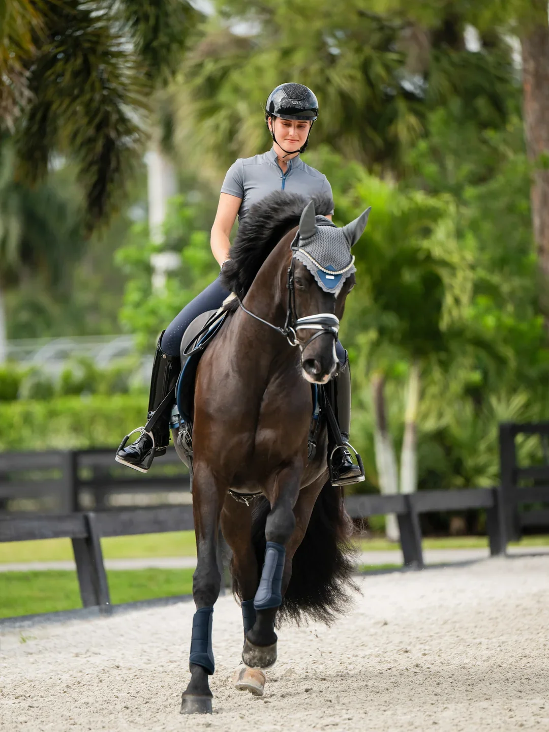 Equestrian Stockholm Metallic Blue Ear Bonnet Full
