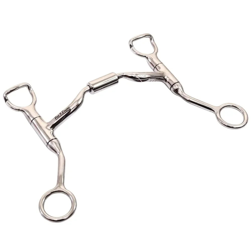 Bar H Equine Stainless Steel Med Port Shank Bit with 5 in Roller Mouthpiece