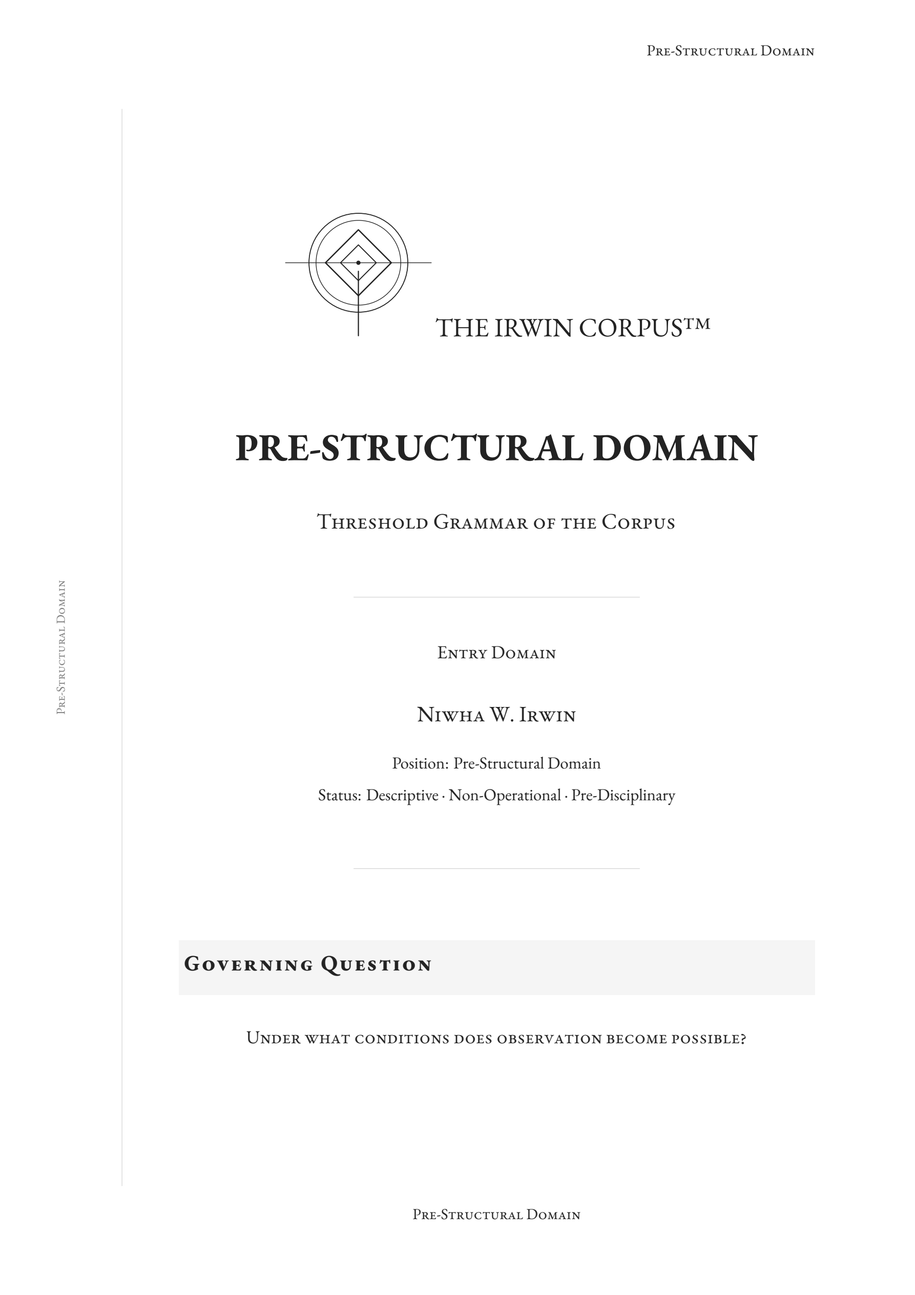 Cover of Pre-Structural Domain, examining the conditions that make disciplined observation possible.
