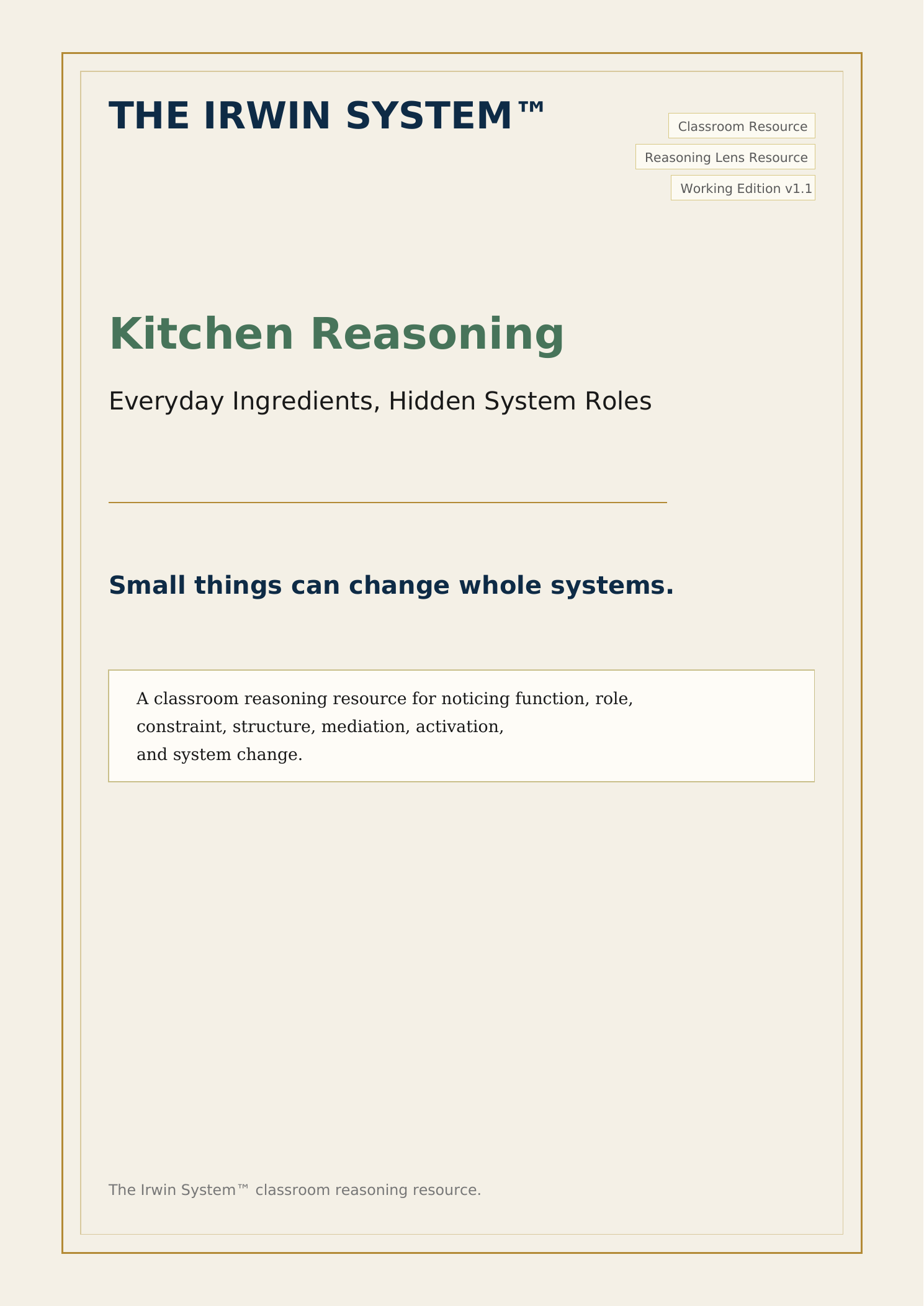 Kitchen Reasoning | Individual Educator Licence