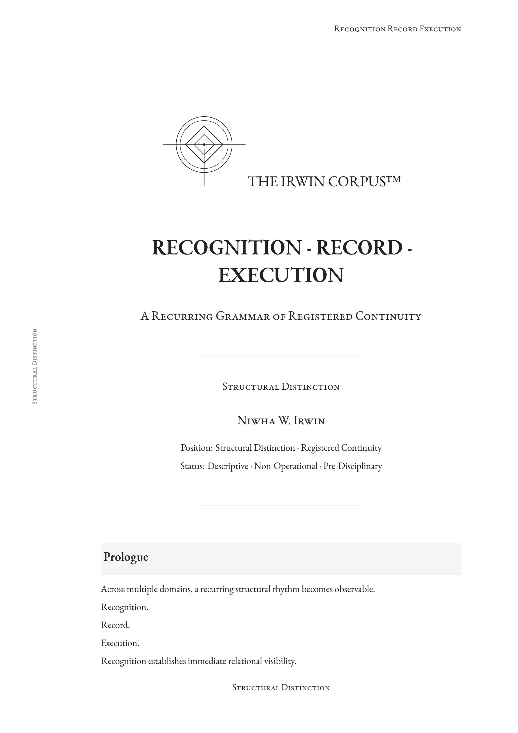 Cover of Recognition, Record, and Execution, tracing movement from immediate recognition to stabilised record and action.