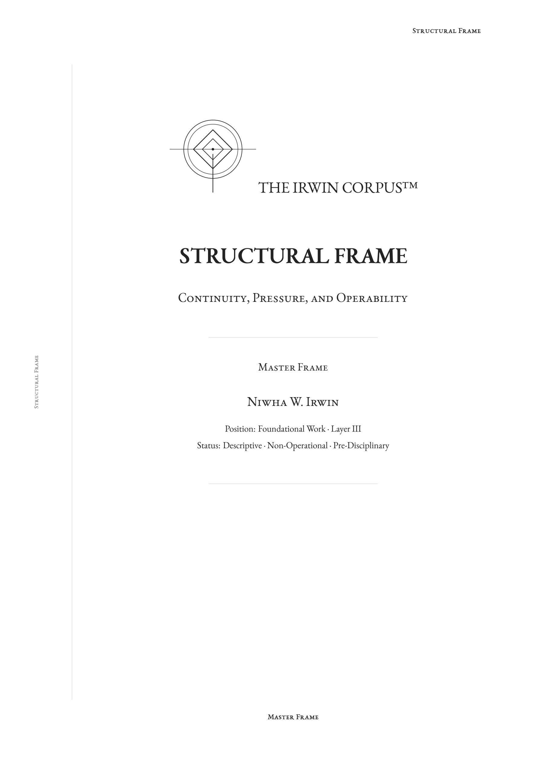 Cover of Structural Frame, examining continuity, pressure, and how particular things remain operative through change.