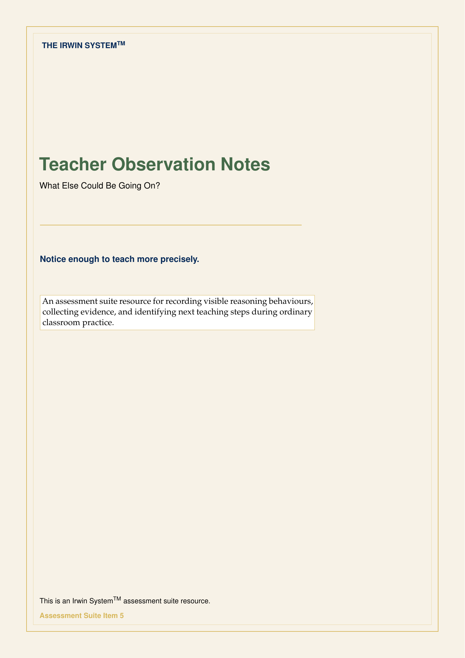 Preview of the Teacher Observation Notes for recording, interpreting, and responding to student reasoning.