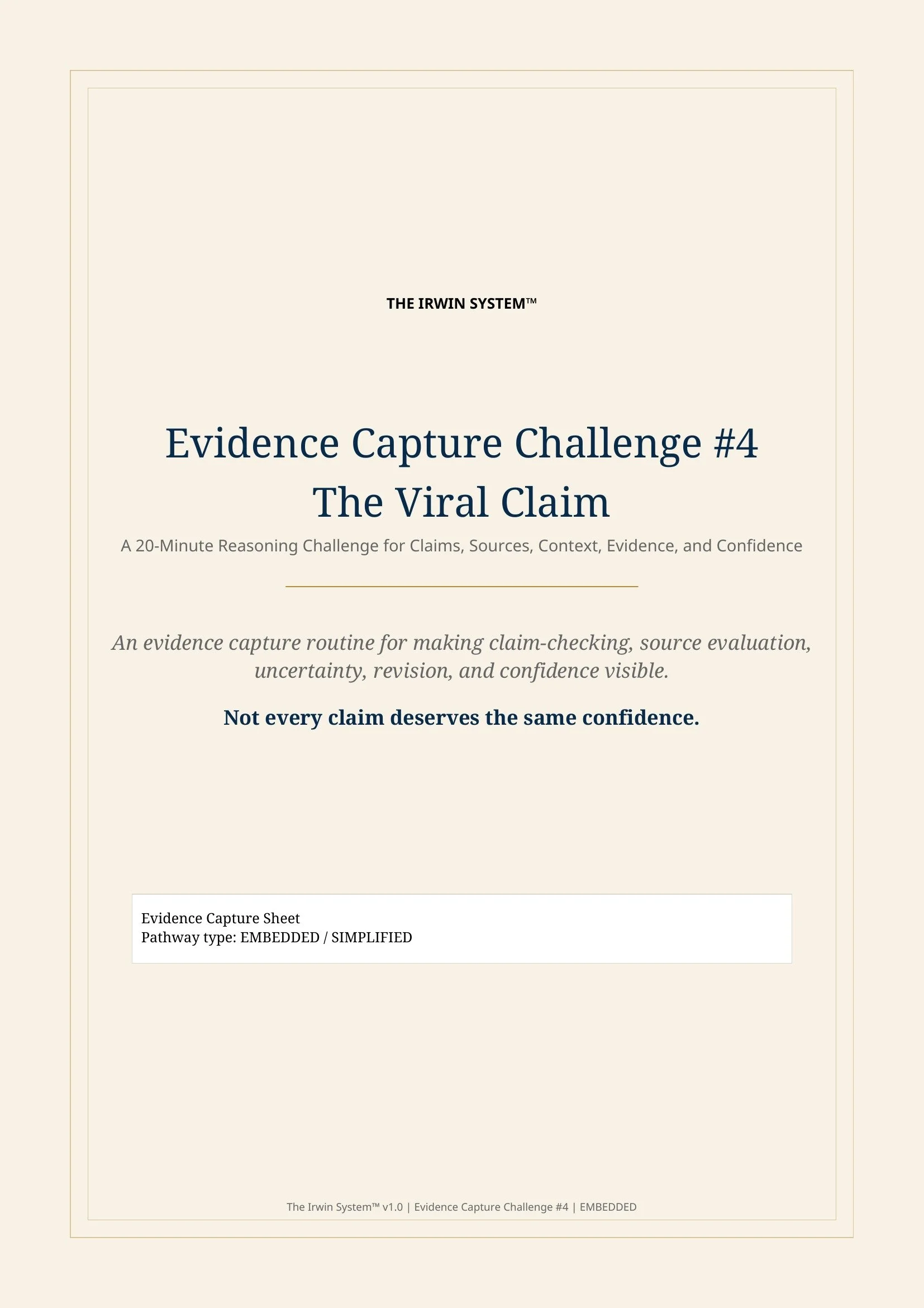 Cover of The Viral Claim, a classroom reasoning challenge about claims, sources, reliability, context, and confidence.