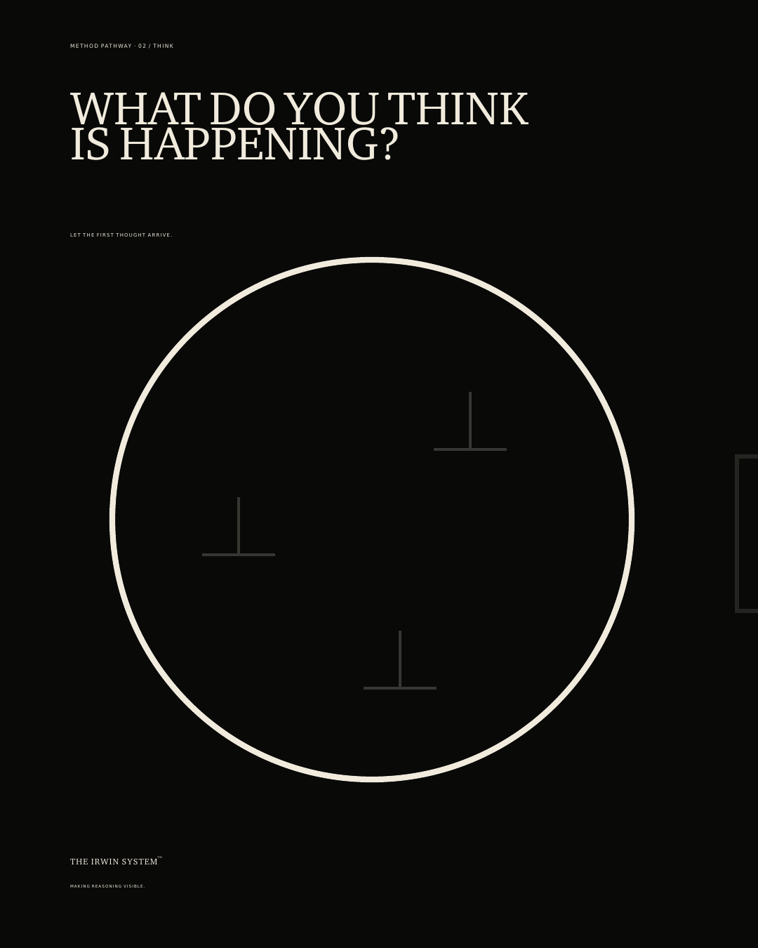 Method Pathway 02, THINK. Poster text: Let the first thought arrive.