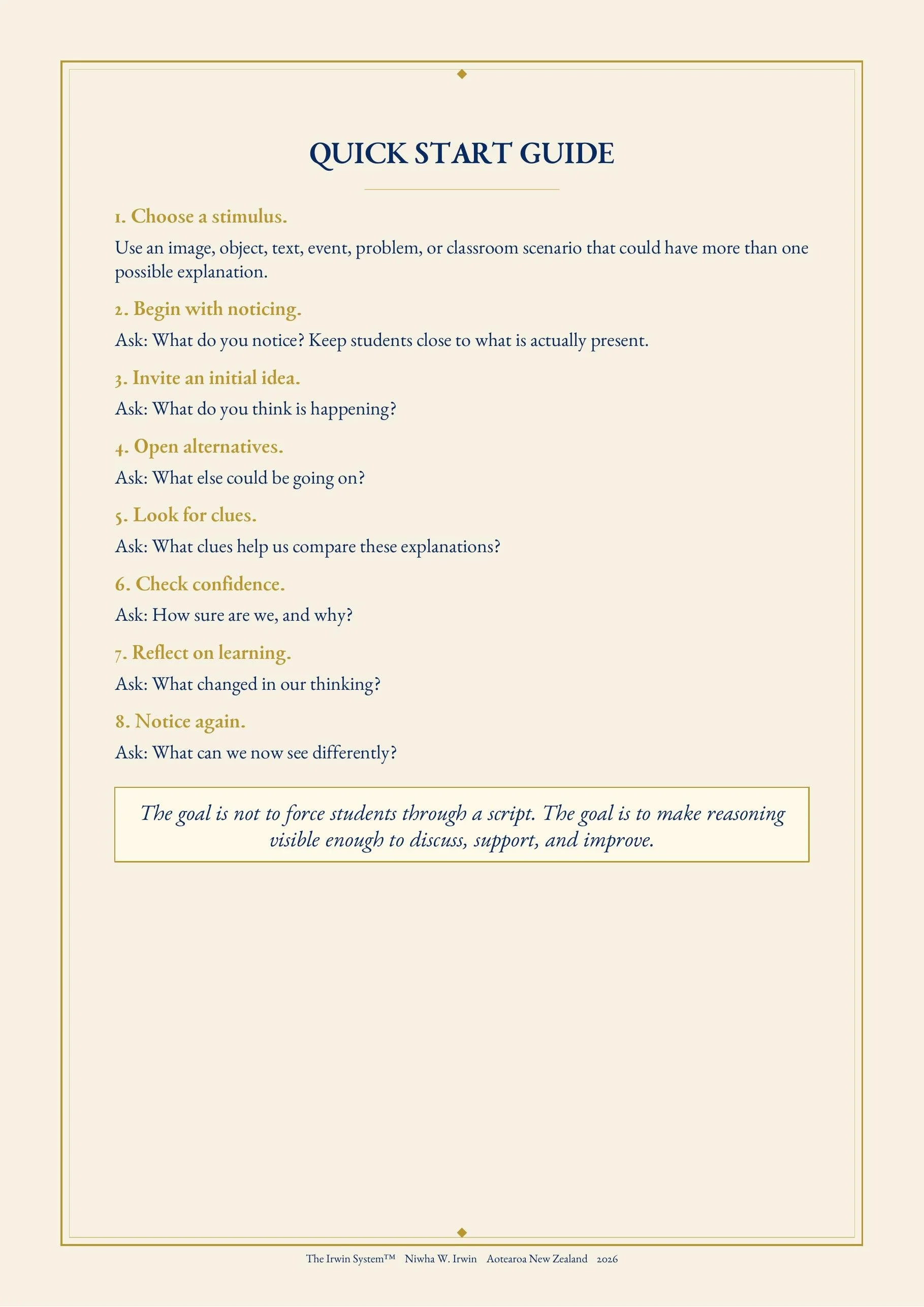 Preview of the Teacher Starter Pack Quick Start Guide for introducing the reasoning pathway through one short classroom discussion.