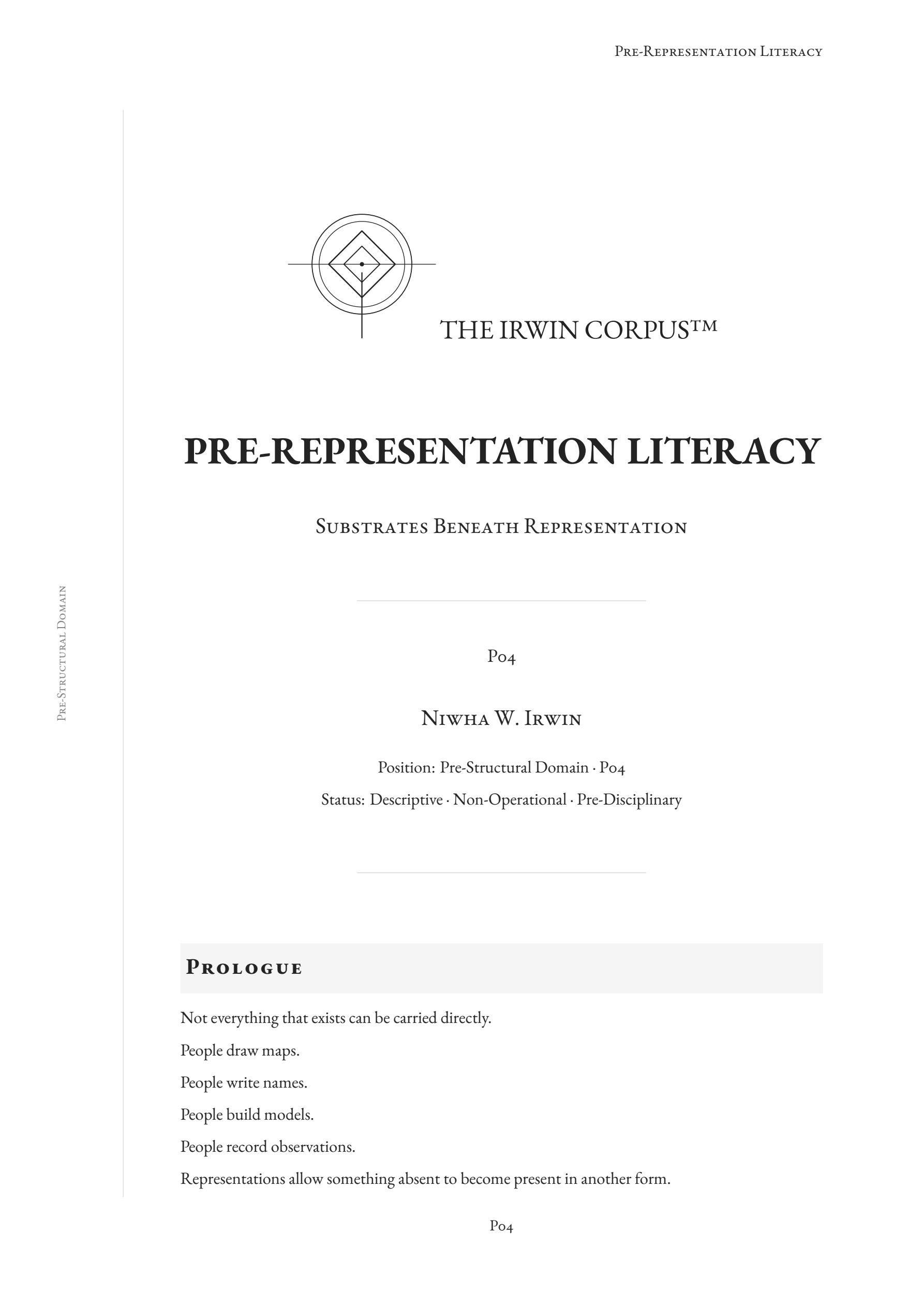 Cover of Pre-Representation Literacy, examining when something begins to operate as a representation.