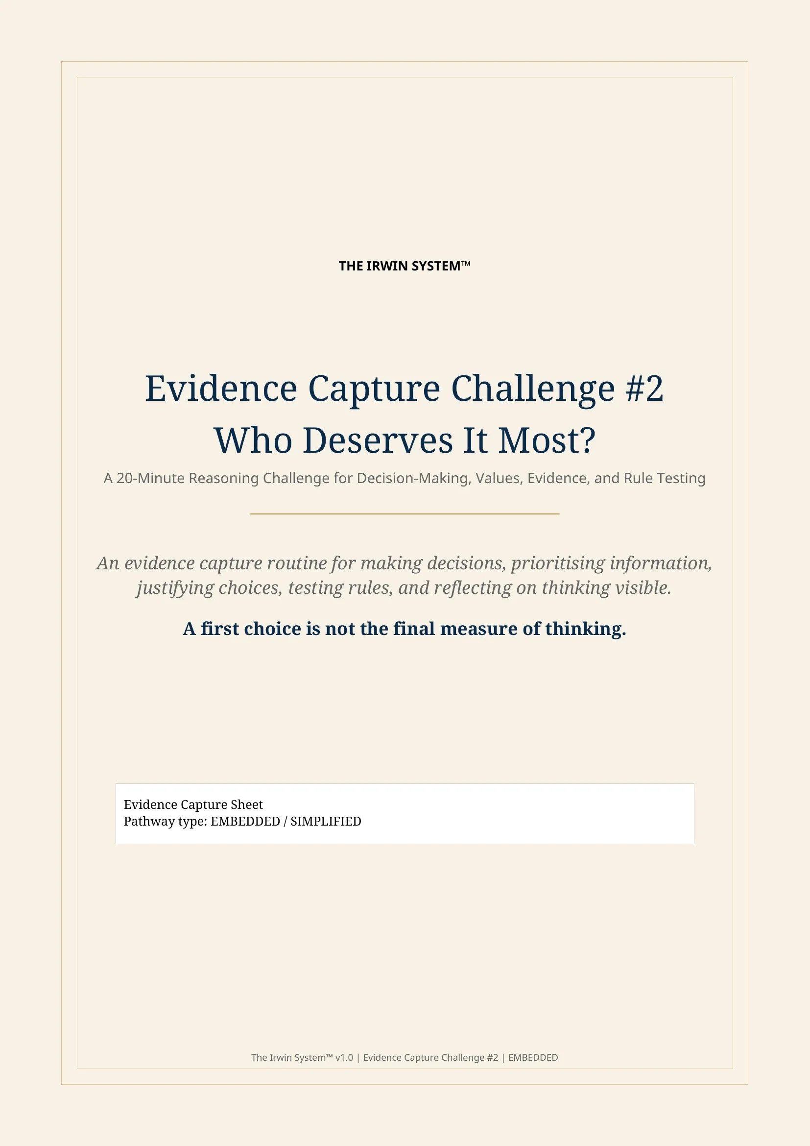 Cover of Who Deserves It Most?, a classroom reasoning challenge about fairness, competing needs, evidence, and decision-making.