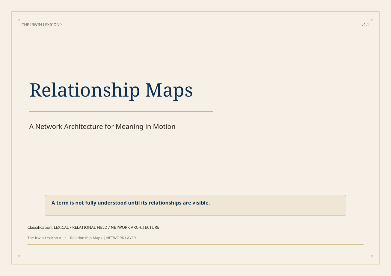Cover of the Irwin Corpus™ Lexicon Relationship Maps, showing how terms connect and operate across the wider field.
